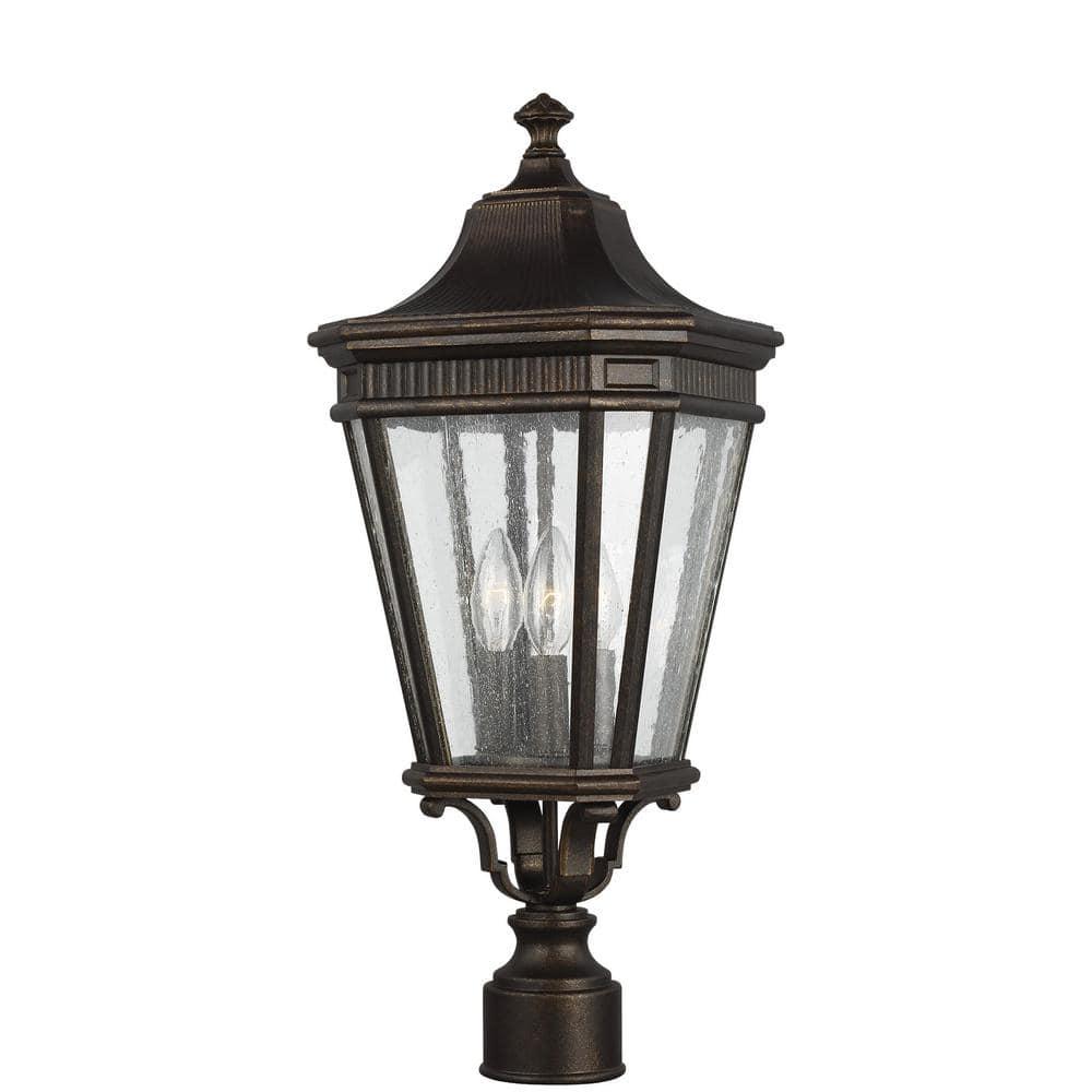 Cotswold Lane Grecian Bronze 3-Light Outdoor Post with Clear Seeded Glass