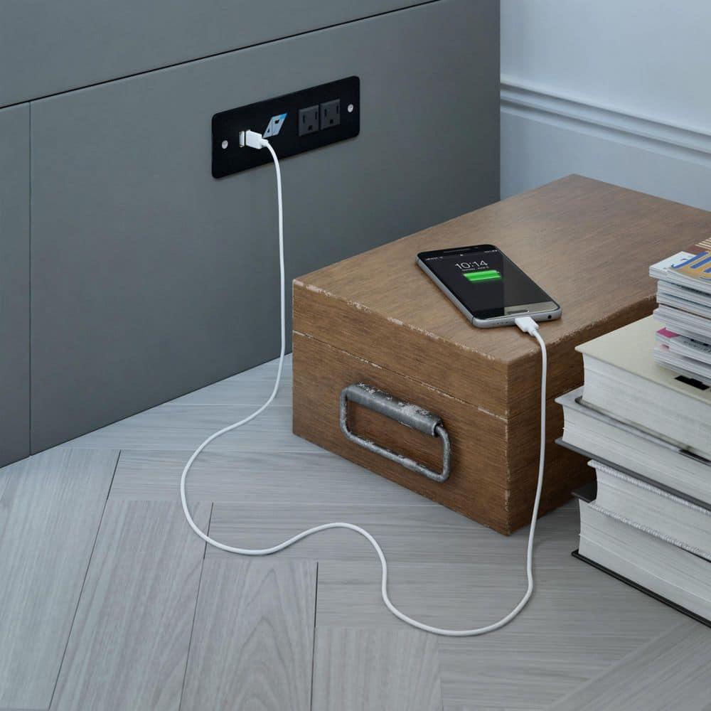 AFI Hamilton Twin XL Solid Wood Murphy Bed Chest with Built-In Charger in Gray
