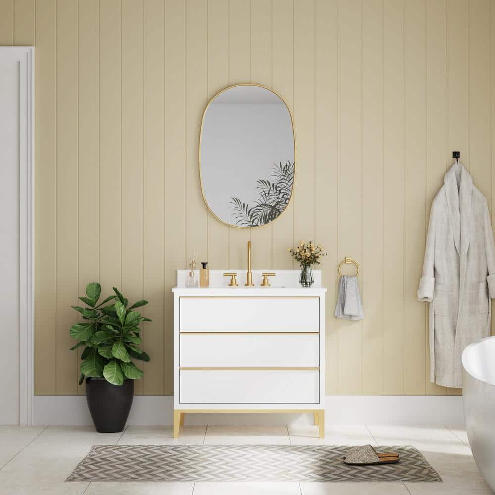 24x36 inch Oval Mirror, Brushed Gold Oval Wall Mirror, Metal Frame Pill Mirror, Gold Bathroom Mirrors for Over Sink, Entryway, Bedroom, Living Room(Horizontally or Vertically)