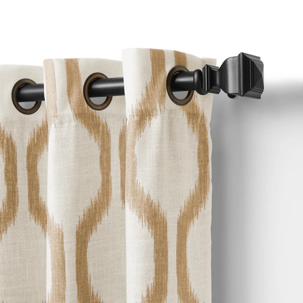 Renzo Ikat Geometric Linen Room Darkening Single Window Curtain Panel - 52" x 95" - Natural - Elrene Home Fashions