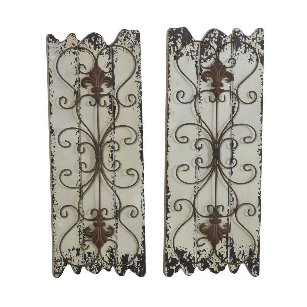 DecMode White Wood Arabesque Scroll Wall Decor (2 Count)