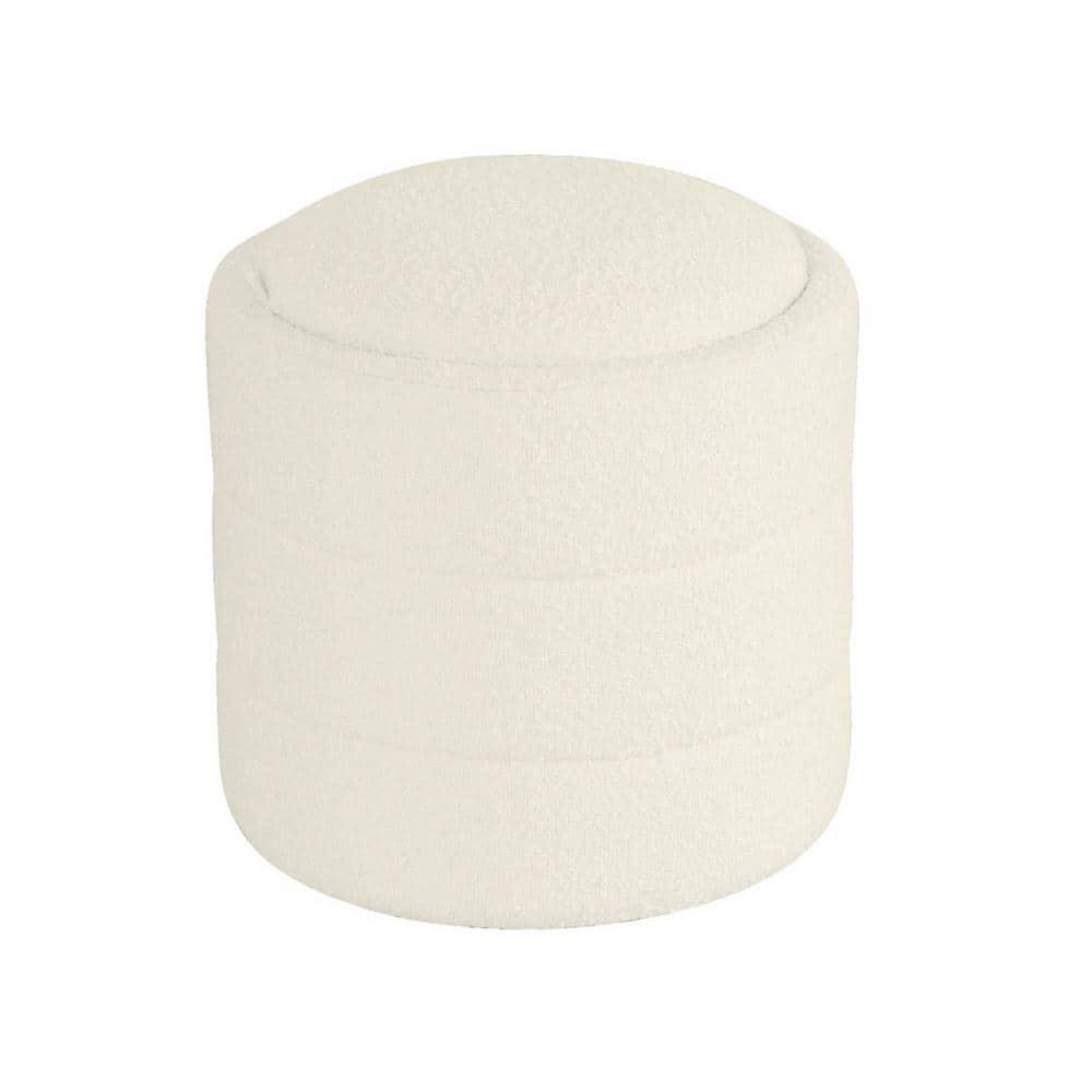 Storage Round Ottoman Cream Boucle - HomePop: Footrest, Vanity Seating, No Assembly Required