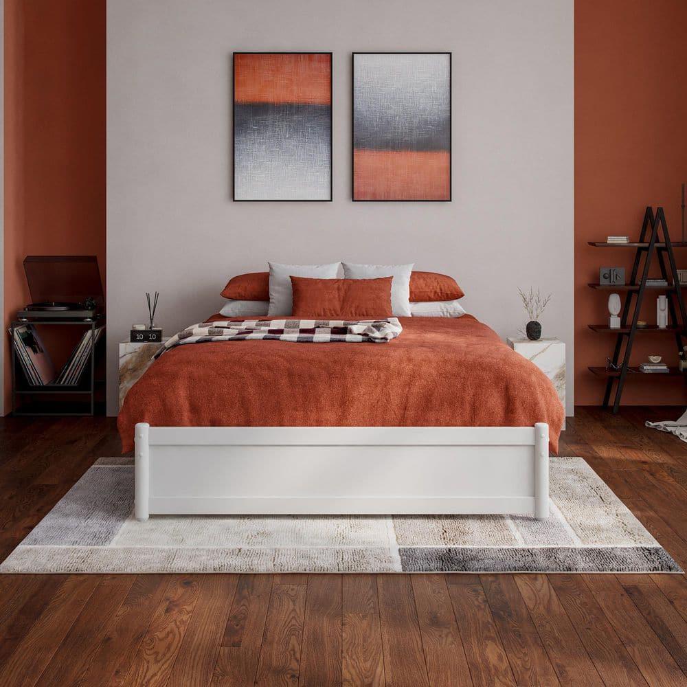 Barcelona Full Solid Wood Panel Platform Bed with Storage Drawers in White