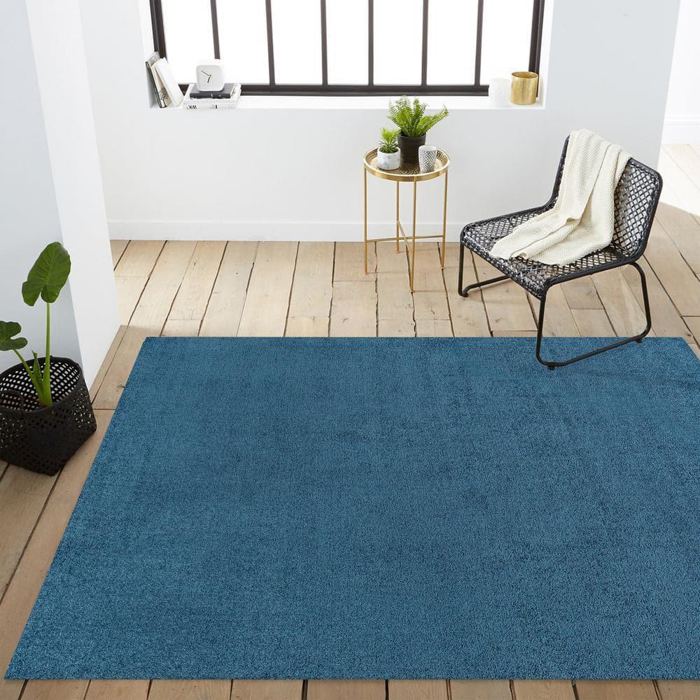 8'x10' Haze Solid Low-Pile Area Rug, Navy - JONATHAN Y