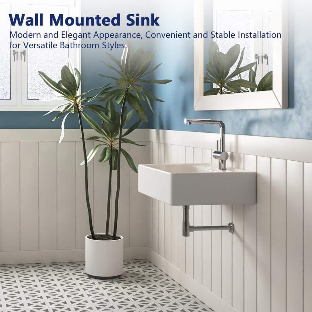 23'' x 18'' White Rectangular Vitreous China Wall Mount Bathroom Sink with Overflow