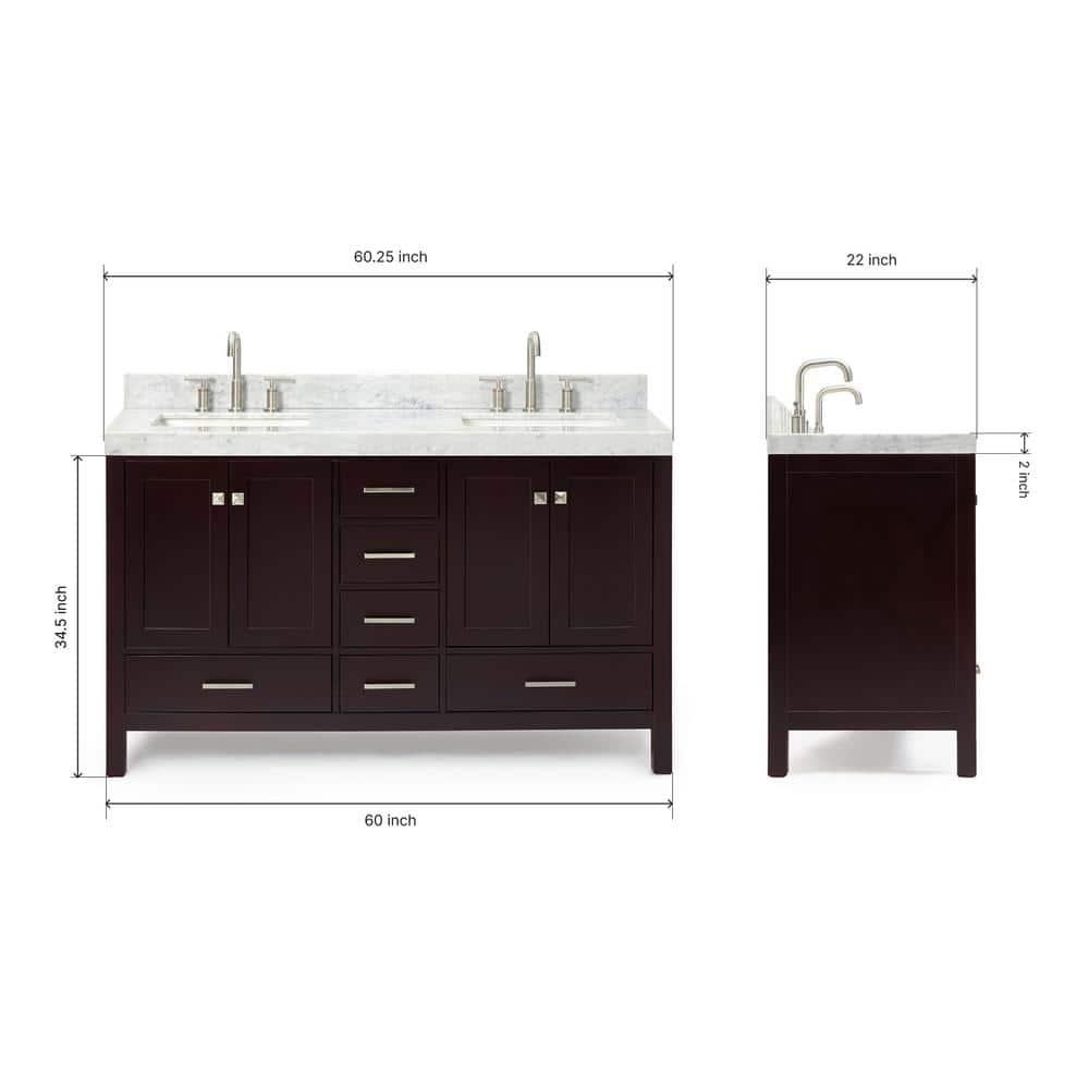 Cambridge Double Bathroom Vanity with Carrara Marble Top