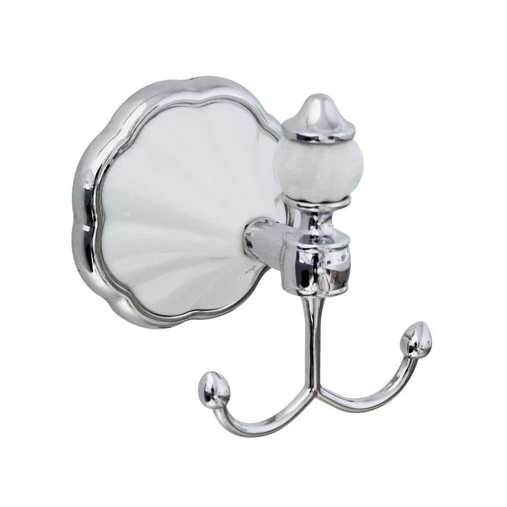 FLORA 4 Piece Bathroom Accessories Set in White Porcelain and Polished Chrome