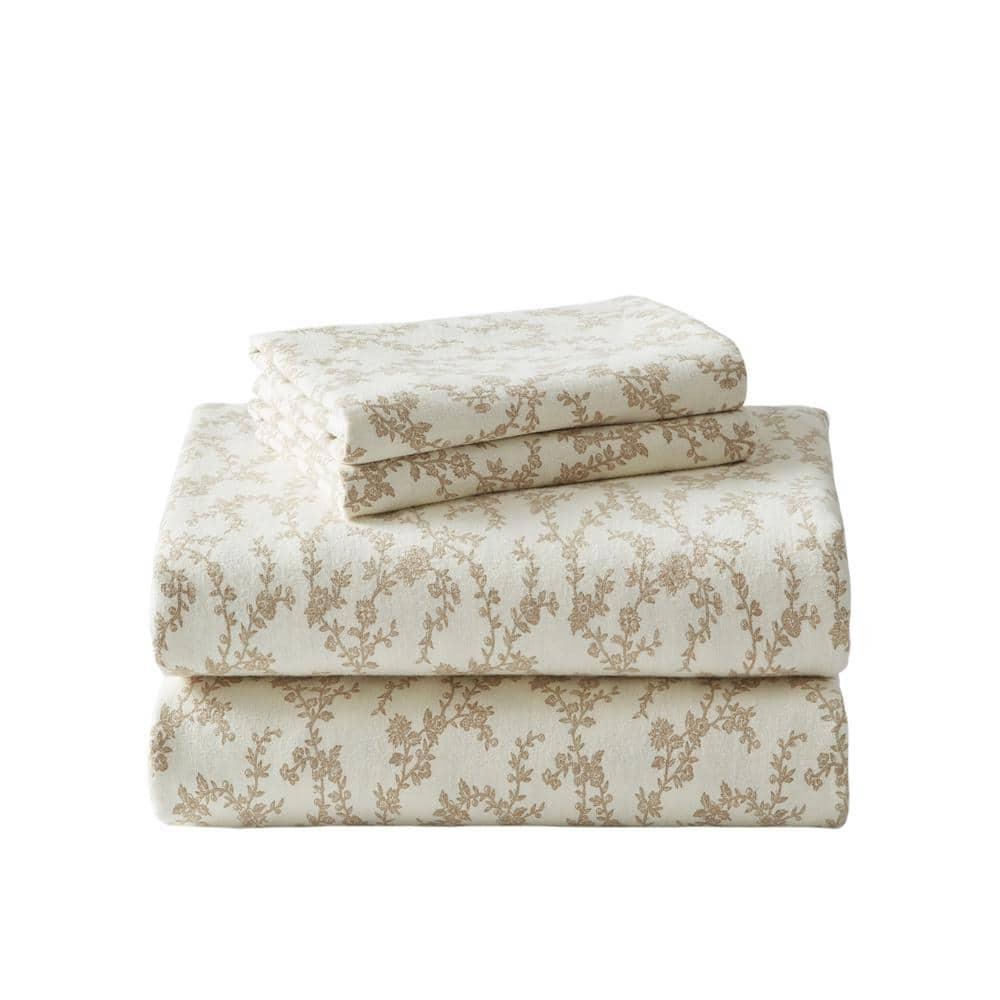 Laura Ashley Victoria Flannel Sheet Set Queen - Beige