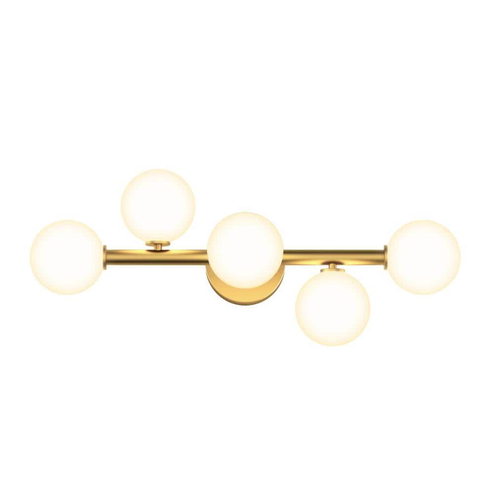 Gold 5-Light Integrated LED Vanity Light with Glass Globes