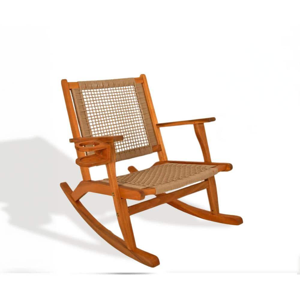 Aspect Living Vega Rocking Chair with Beverage Holder Natural Finish Wooden Chair, Patio, Backyard, Indoor & Outdoor Use - Robust Wood Construction