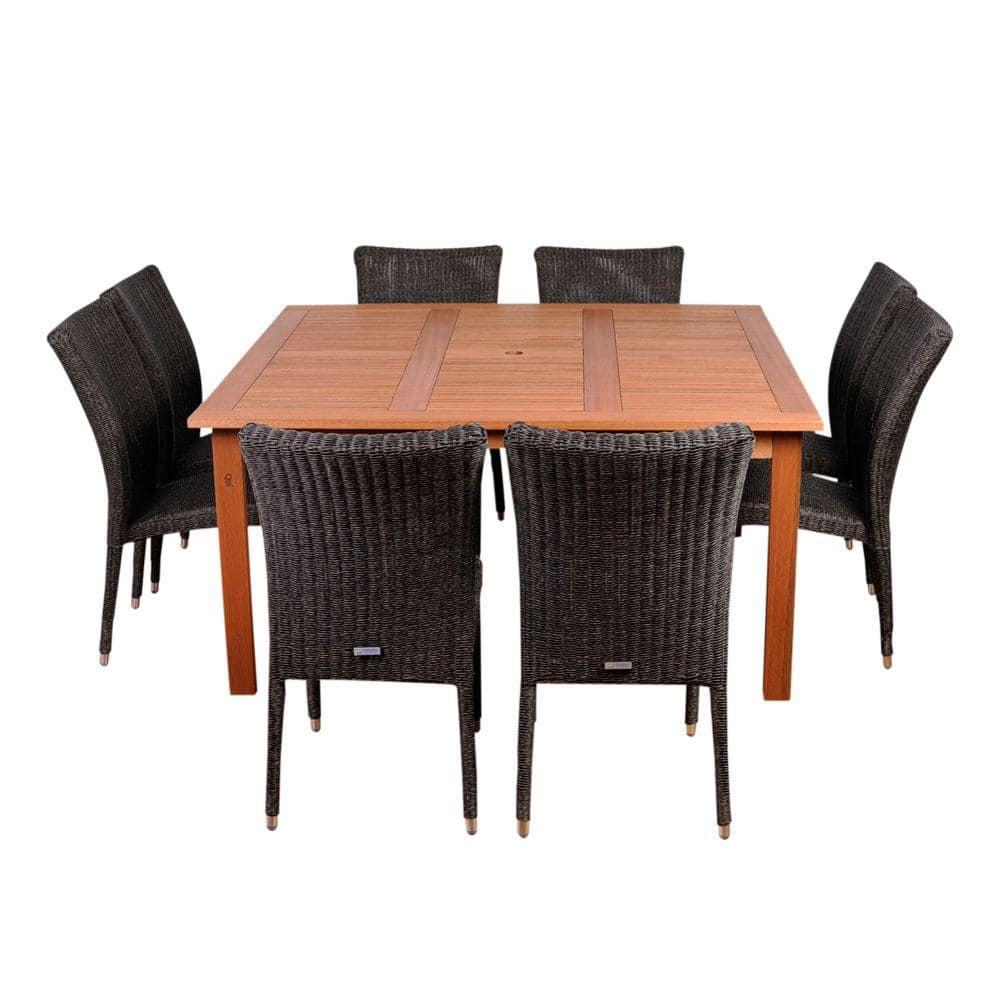 Amazonia Provence 9-Piece  Solid Wood 100% FSC and Eco-Friendly Wicker Square Patio Dining