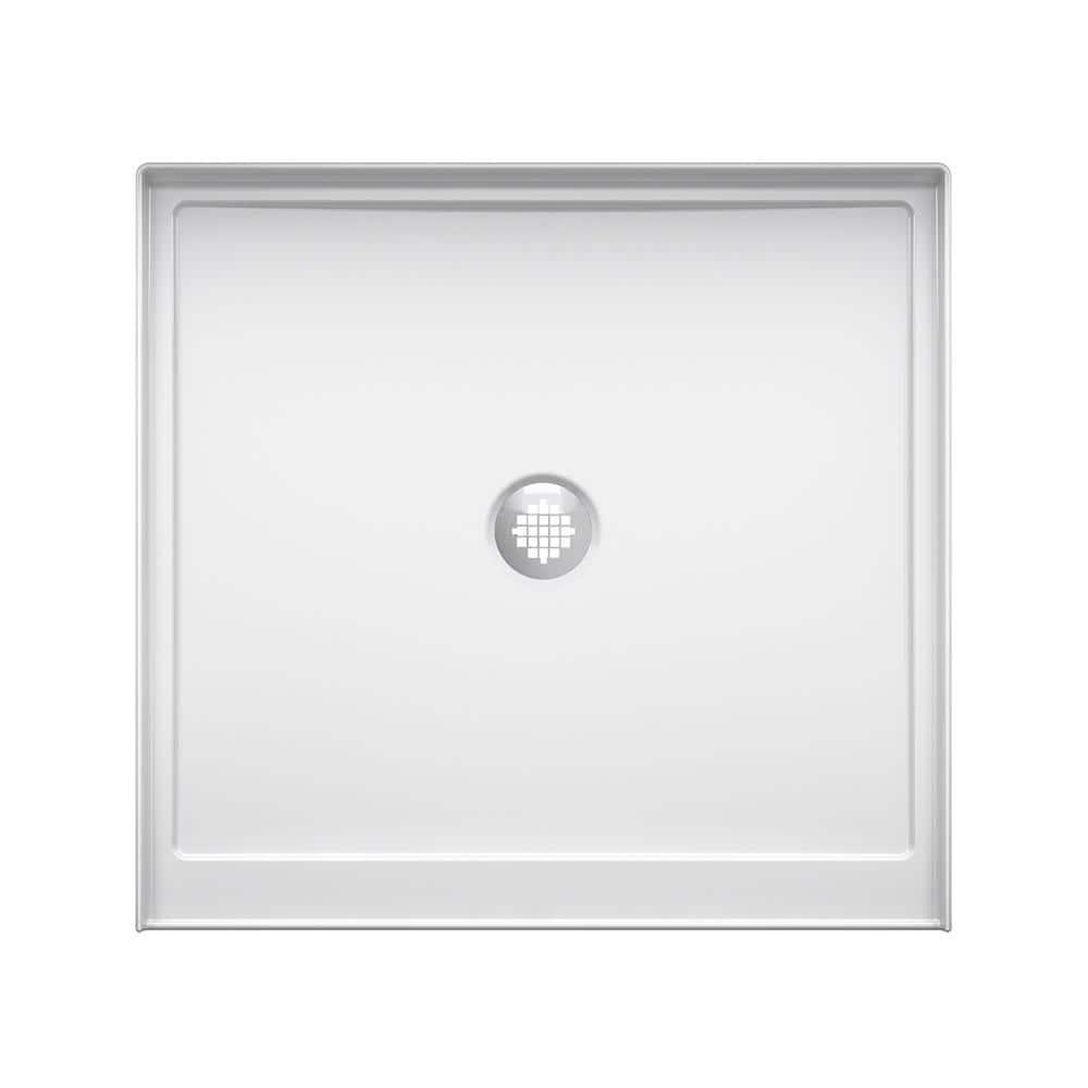 White Acrylic Single-Threshold Shower Base with Center Drain, 36" x 34"