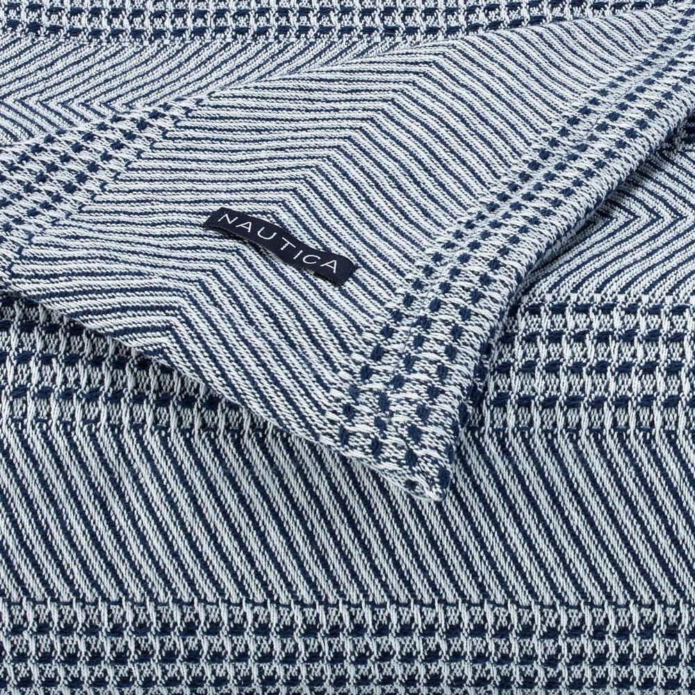 Navy and White Chevron Stripe Cotton Twin Blanket