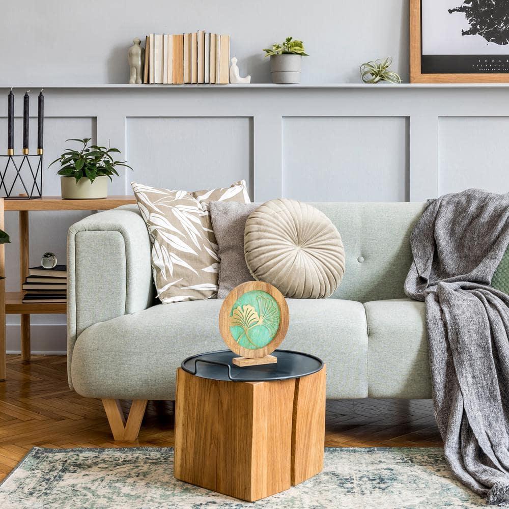 Green and Gold Stained Glass Panel with Mango Wood Stand