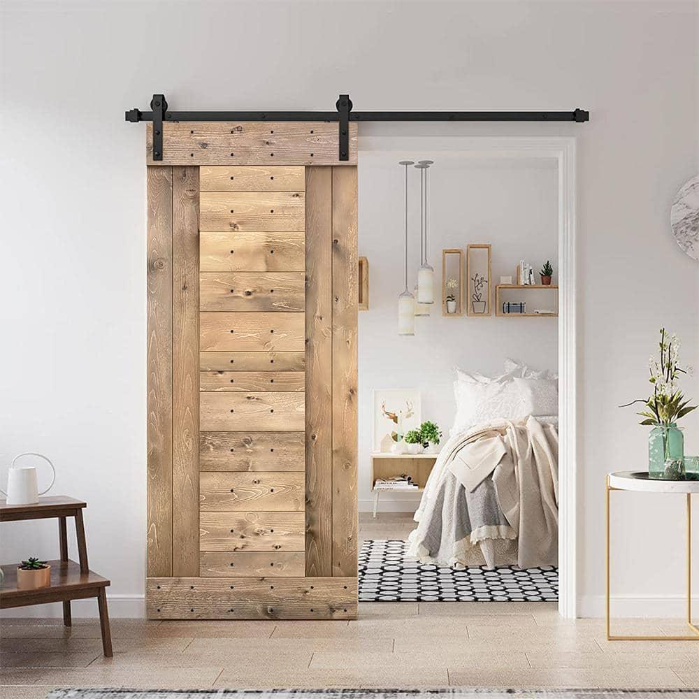 Calhome 84'' Solid Wood Paneled Painted with Installation Hardware Kit Barn Door