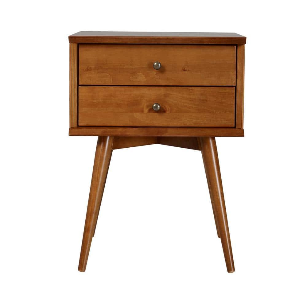 Camaflexi Mid Century Nightstand 2-Drawer Night Stand Cabinet, Castanho