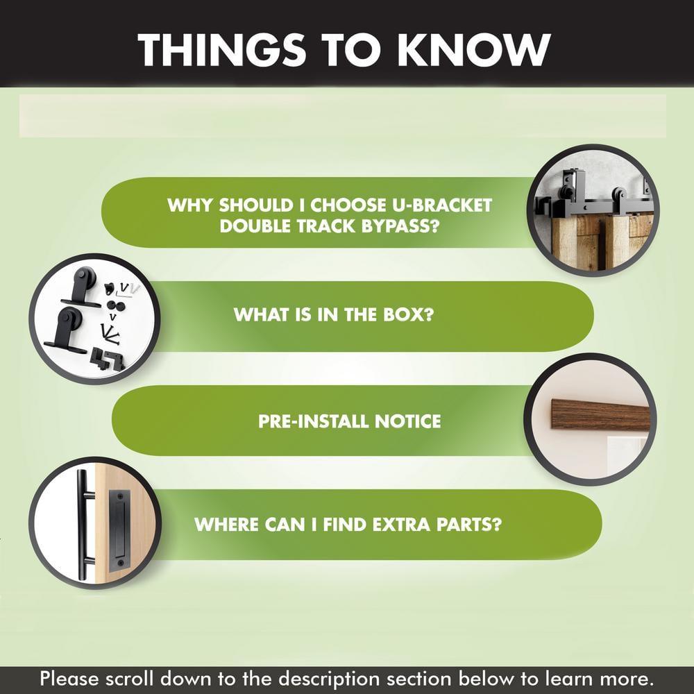 Homacer Black Rustic Double Track U-Shape Bypass Sliding Barn Door Hardware Kit, for Two/Double Doors, 7ft Long Flat Track, T-Shape Design Roller, Heavy Duty, for Interior & Exterior Use