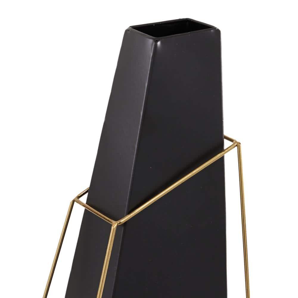 DecMode 10", 12", 14"H Black Metal Vase with Gold Wire Accents, Set of 3