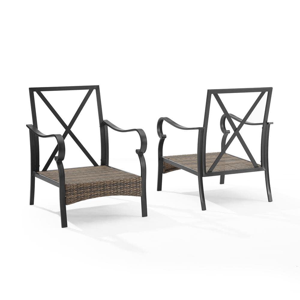 2pk Dahlia Outdoor Steel Arm Chairs Taupe/Matte Black - Crosley: Padded, Weather-Resistant Patio Seating