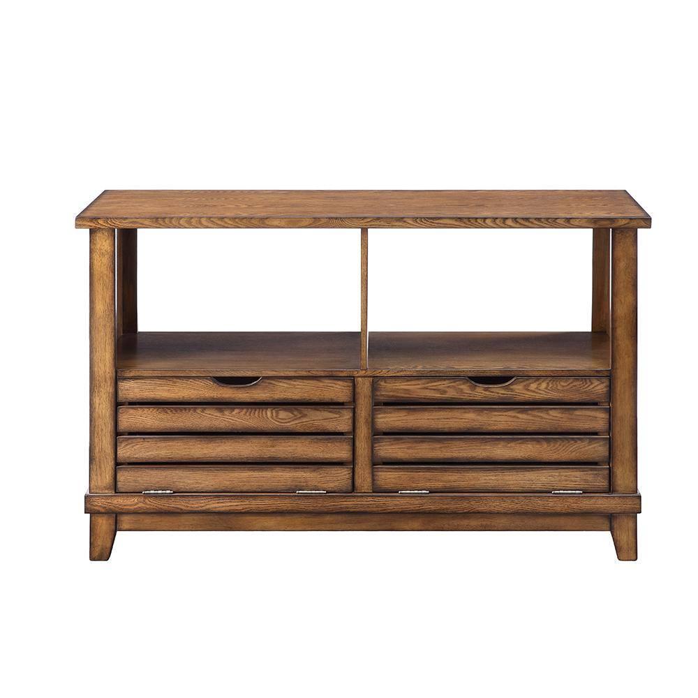 Slatted Front Sofa Table with Two Drawers and Two Shelf Brown - Saltoro Sherpi