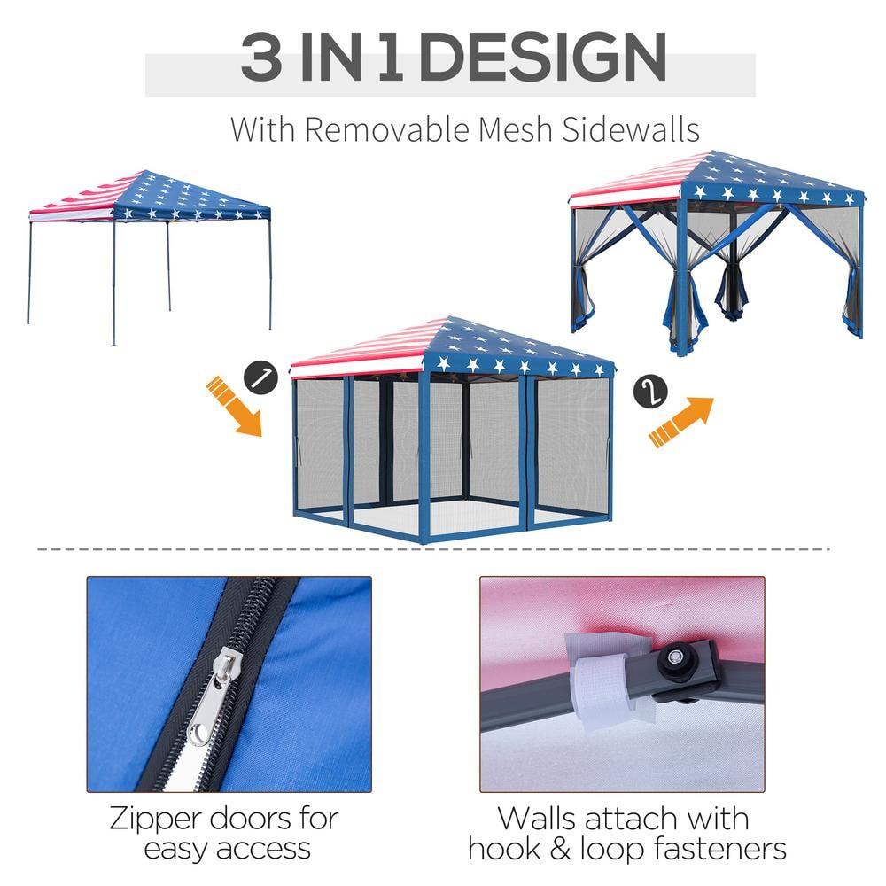 10 ft x 10 ft American Flag Pop-Up Canopy Tent with Mesh Netting