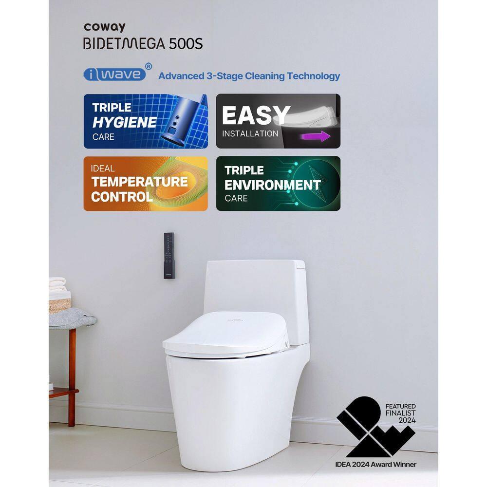 Bidetmega 500S Electric Instant Heating Bidet Seat for Round Toilets in White