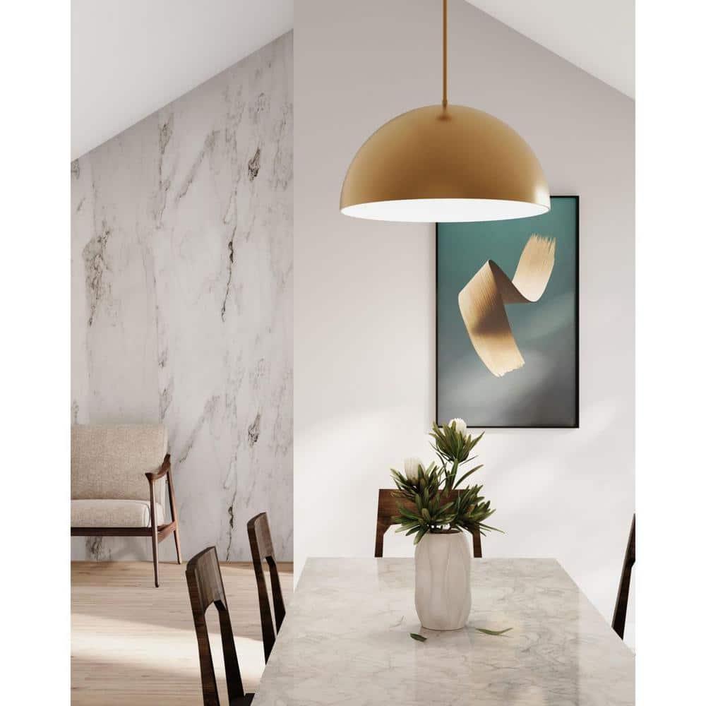 Progress Lighting, Perimeter, 1-Light Pendant, Brushed Gold, Open Shade: Iconic modern design with elegant metal dome.