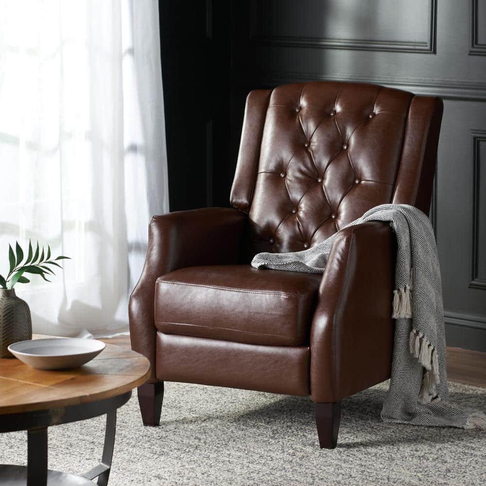 Noble House Steinaker Standard Faux Leather Tufted Pushback Recliner, Dark Brown