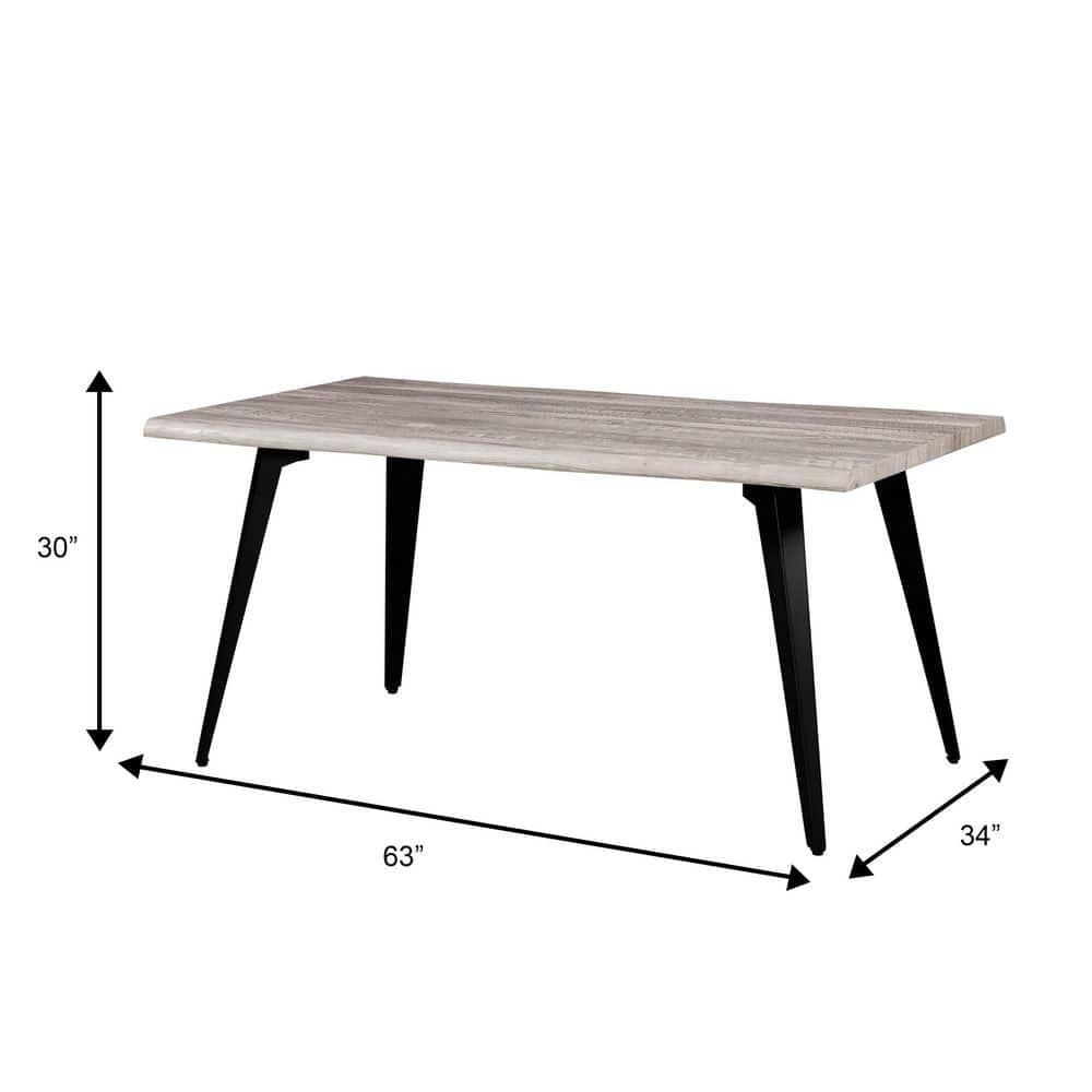 LeisureMod Ravenna Single Modern 63" Rectangular Dining Table with Wavy Edge Wood Top and Metal Legs