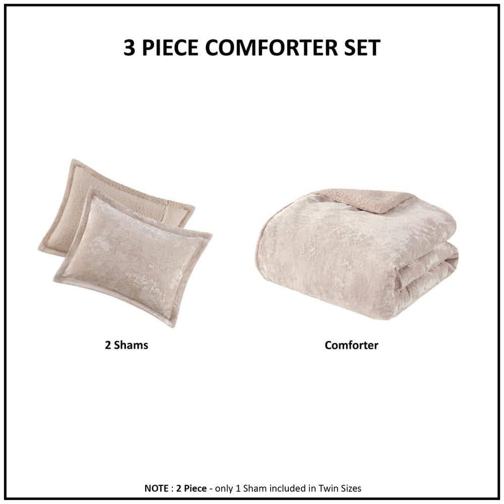 Intelligent Design Queen Comforter Set, Reversible Velvet Comforter Set, Soft & Warm Sherpa Reverse, Winter Fluffy Comforter Bed Set with 2 Shams, Mira, Full/Queen Blush 3 Piece