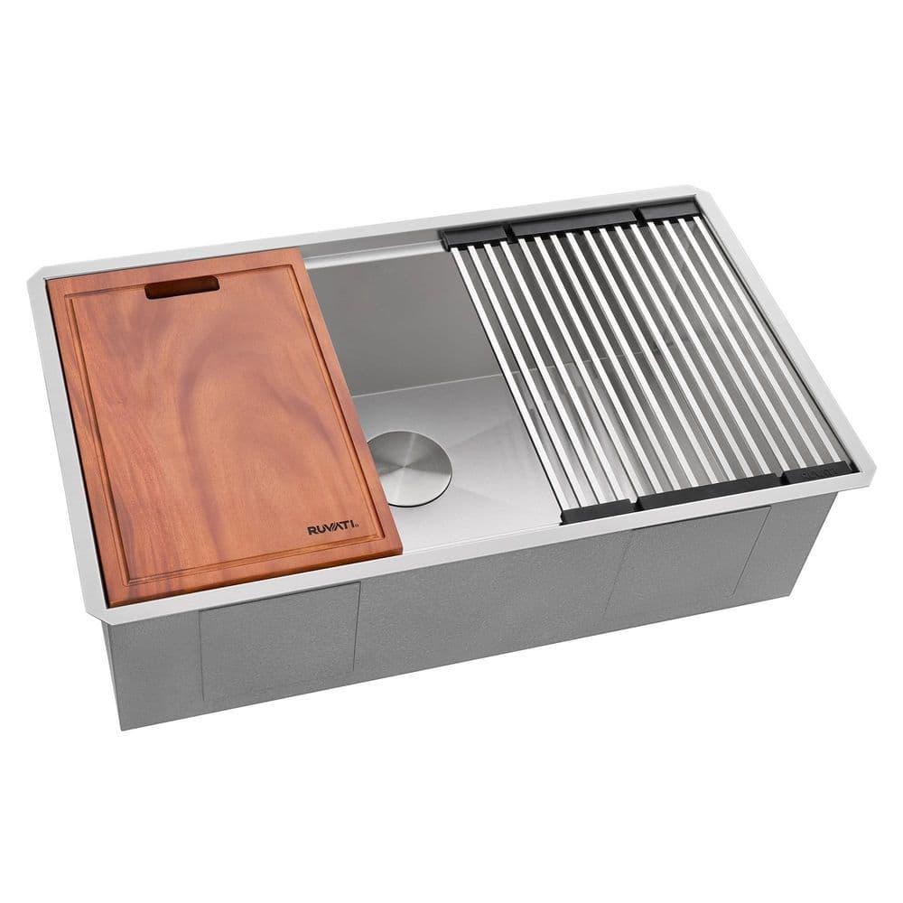 Ruvati Workstation Undermount 16 Gauge Stainless Steel Kitchen Sink Single Bowl