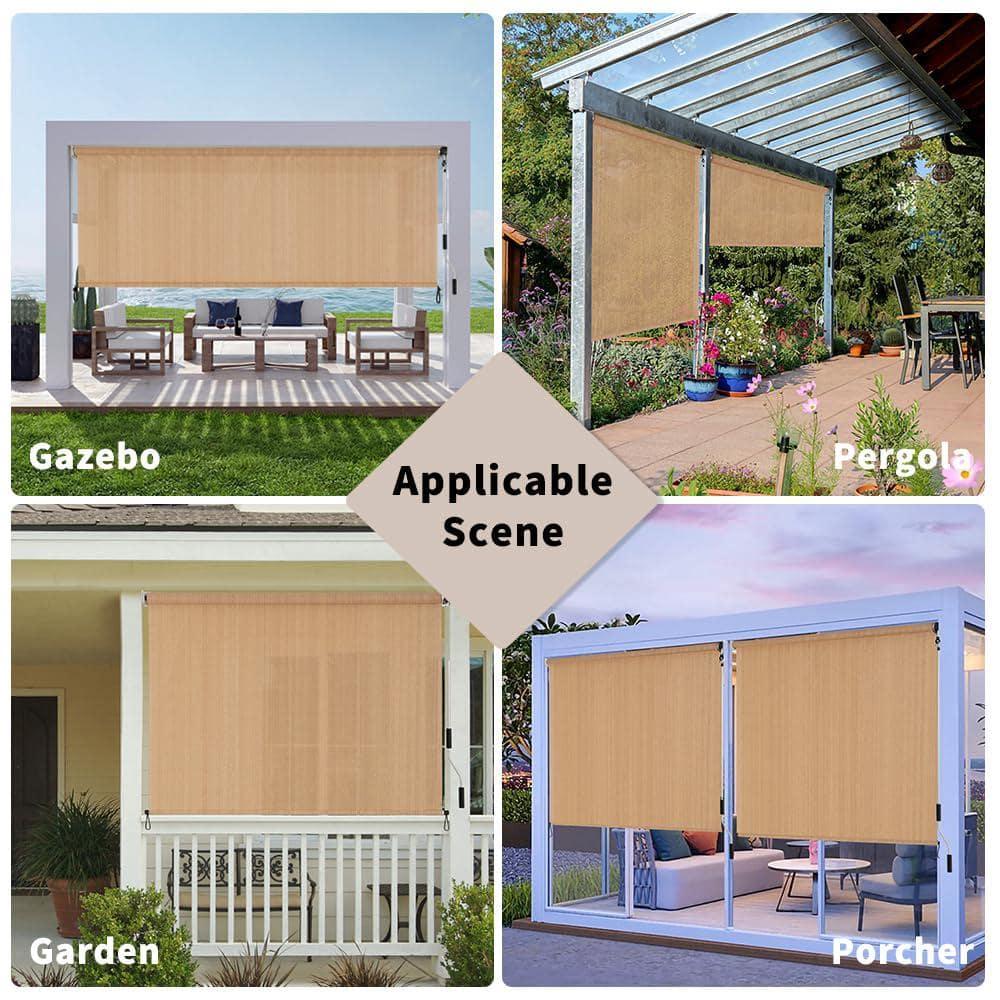 SMONTER Outdoor Sunshade Roller Shade 6'W x 6'H (72" Wx72 H), Exterior Cordless Roll Up Shades Blinds, UV Protection Shade Cloth with Crank Operation for Outside Windows Patio Porch Gazebo, Walnut