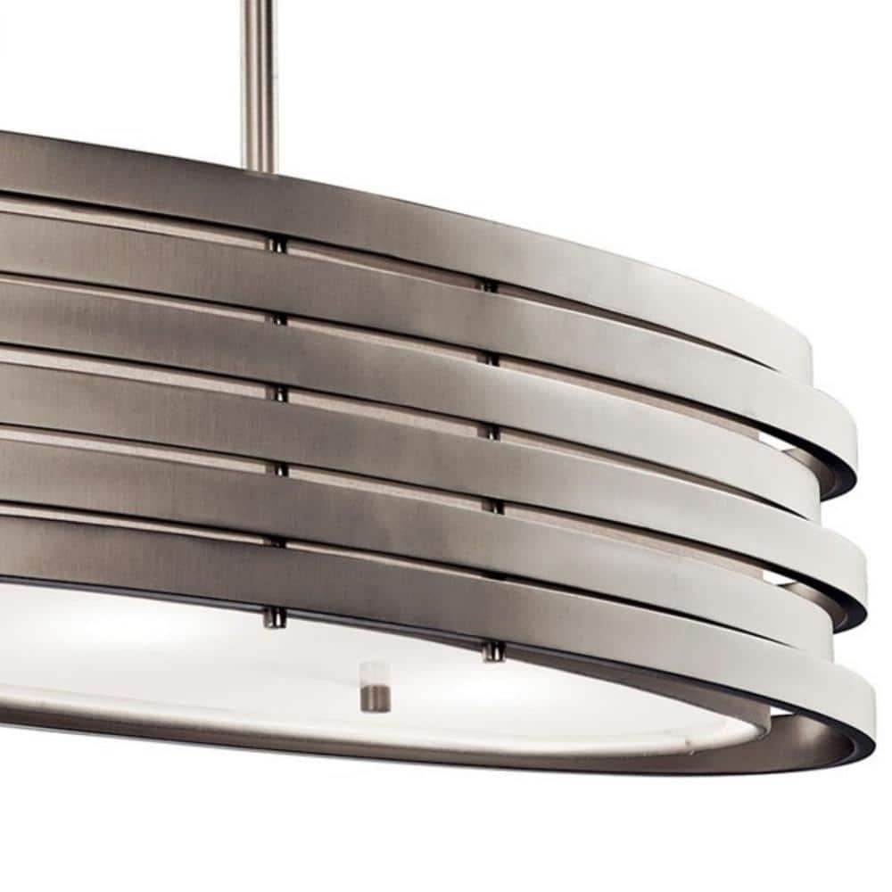 Co-t Kichler Roswell 3-Light Oval Chandelier With Satin Etched Glass And Brushed Nickel Finish, Dimmable Edge-Lit Technology For Ambient Lighting