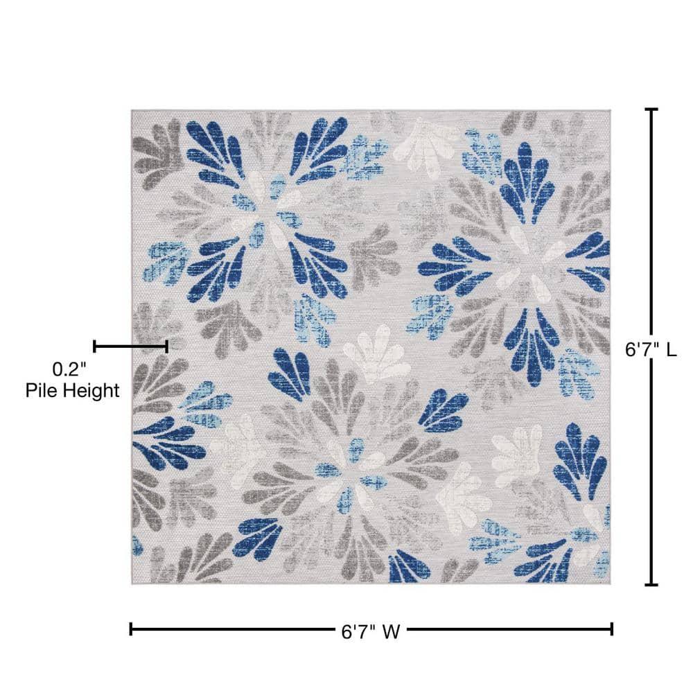 SAFAVIEH Cabana Georgiana Grey/Blue 2'X8' Runner Indoor/Outdoor Area Rug Grey/Blue, 6'7" x 6'7" Square