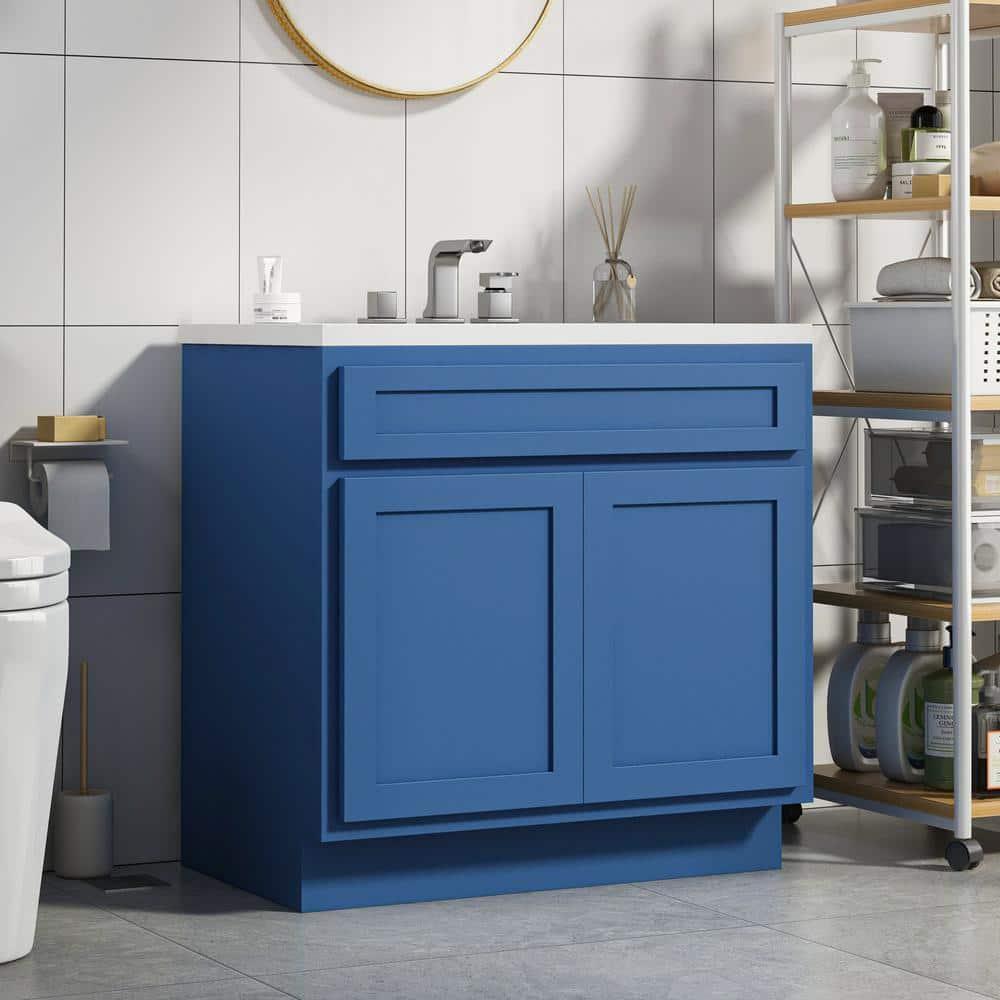 Vanity Art 39 Inch Double Shutter Door Bathroom Vanity Base Cabinet with Soft Closing Shaker Drawer, Strudy Floor Mount Storage Cabinet Organizer for Bedroom, Living Room, Kitchen, VA4039-BLUE
