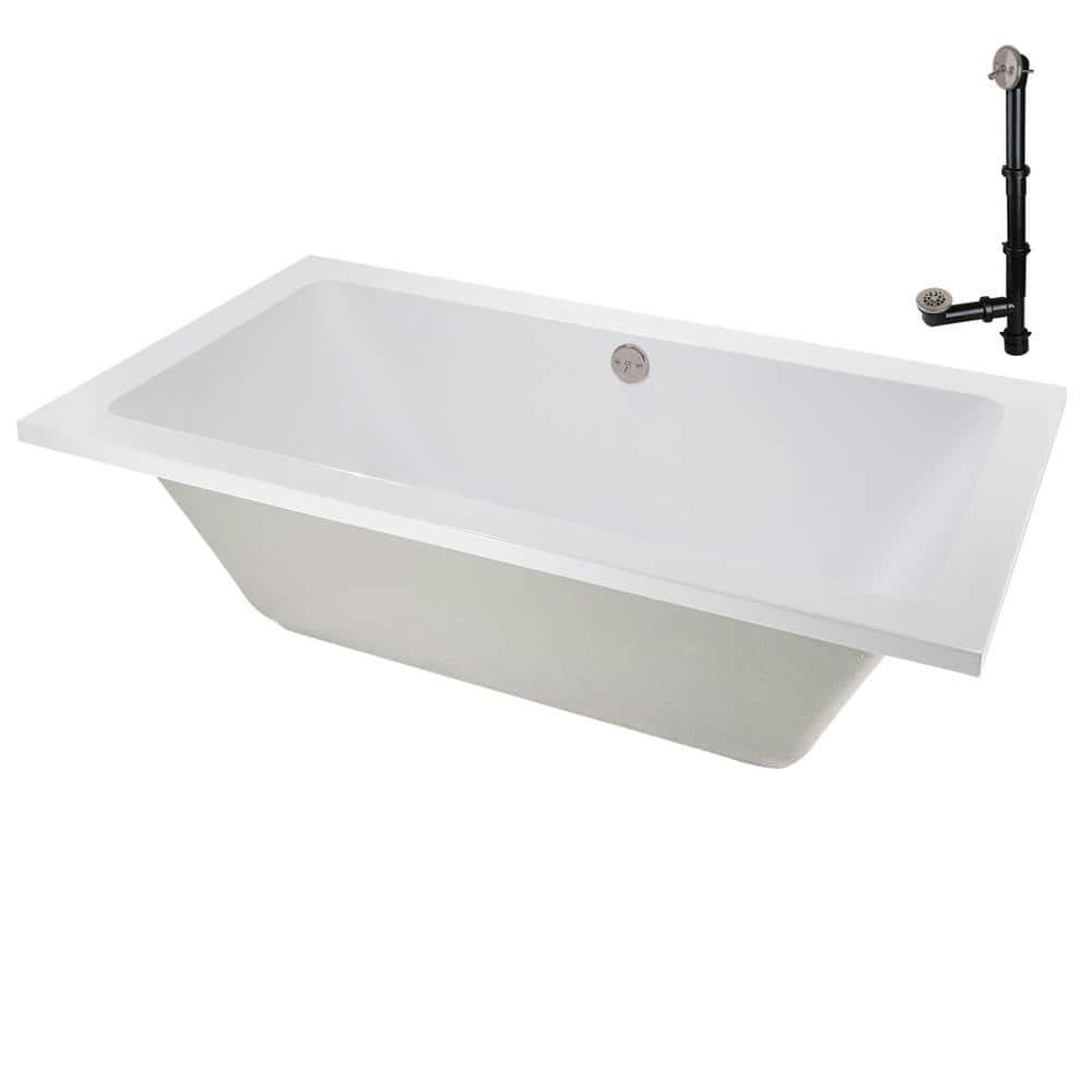 60" x 32" Acrylic Soaking Drop-In Bathtub, Drain Included