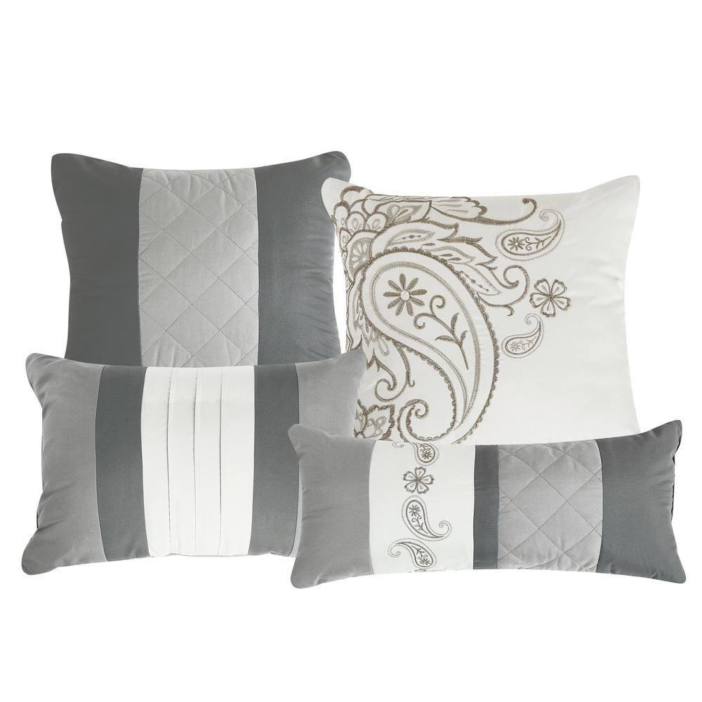 Luxurious King Gray and White Microfiber Bed in a Bag Set