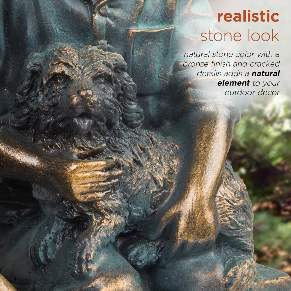 Alpine Corporation 16" Polyresin Girl and Boy with Dog Sitting on Bench Sculpture Bronze: Durable Outdoor Decor, Magnesium Oxide, Rust-Resistant