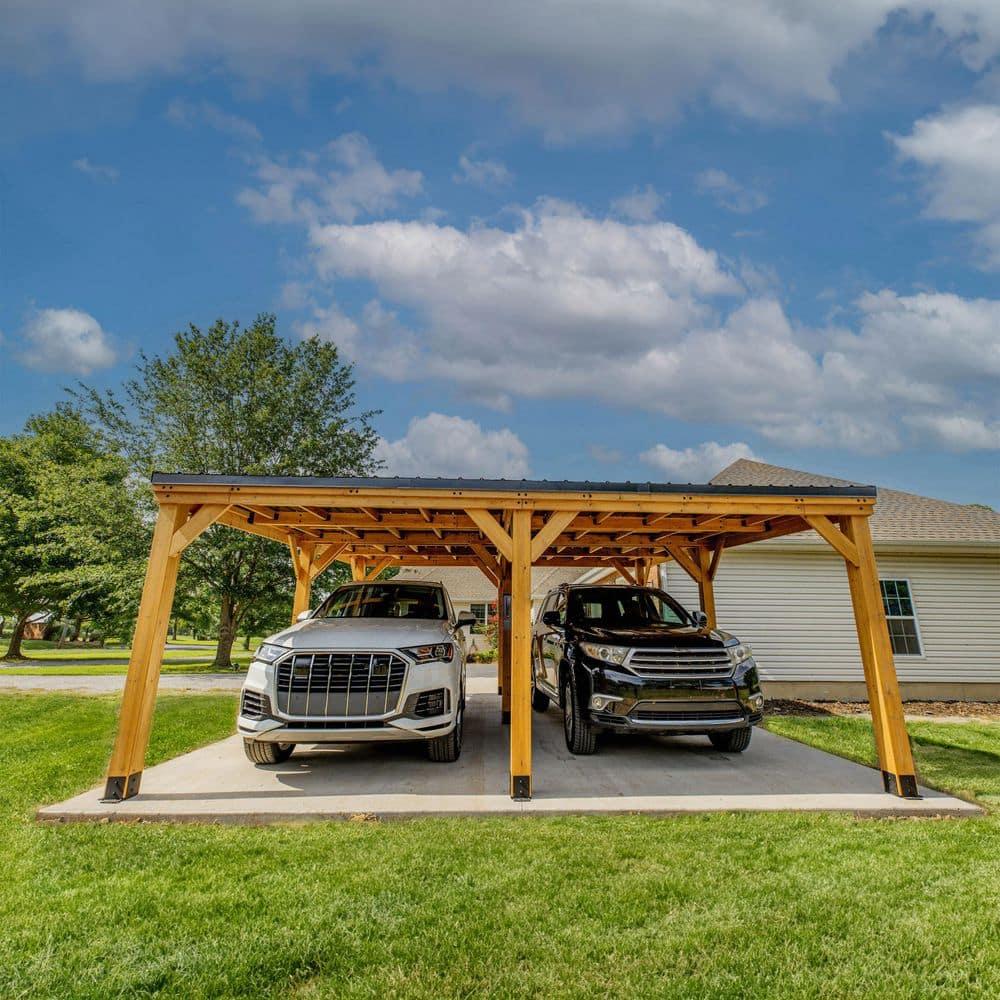 Backyard Discovery Kingsport 20'x 20' Cedar Wood Carport, Galvanized Steel Roof, PowerPort