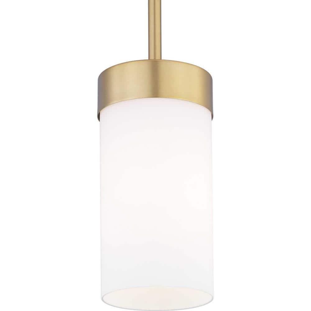 Progress Lighting Elevate 1-Light Mini Pendant, Steel, Brushed Bronze, Etched White Glass Shade