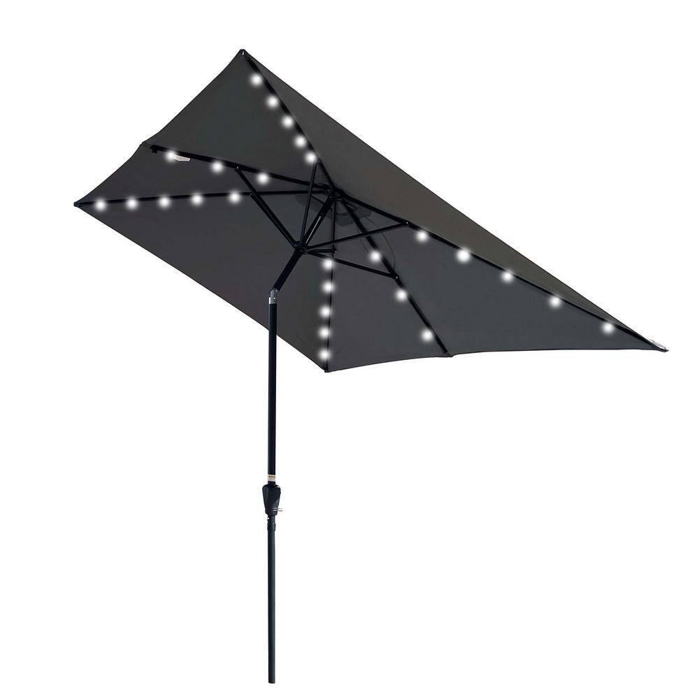 10 ft. x 6.5 ft. Rectangle Solar LED Outdoor Patio Market Table Umbrella with Push Button Tilt and Crank in Black