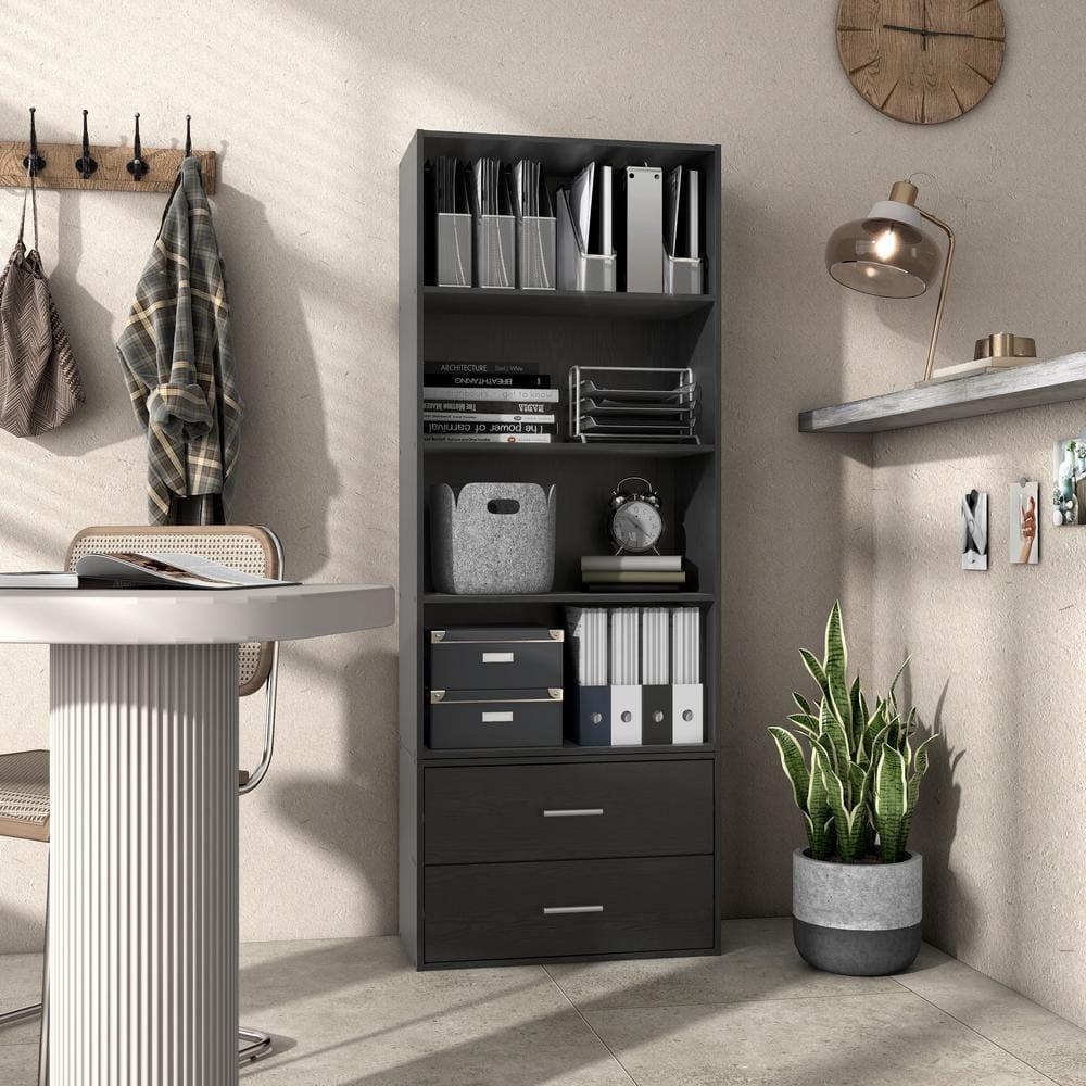 24/7 Shop At Home 47" Silkpath Modern 4 Tier Stackable and Modular Bookcase Black: Modular Organizer, MDF Wood