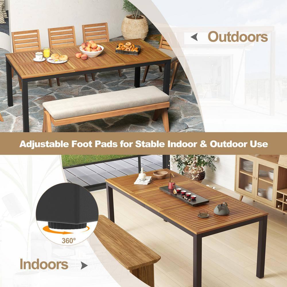 Costway 79" Acacia Wood Patio Table 8-Person Outdoor Dining Table with Umbrella Hole