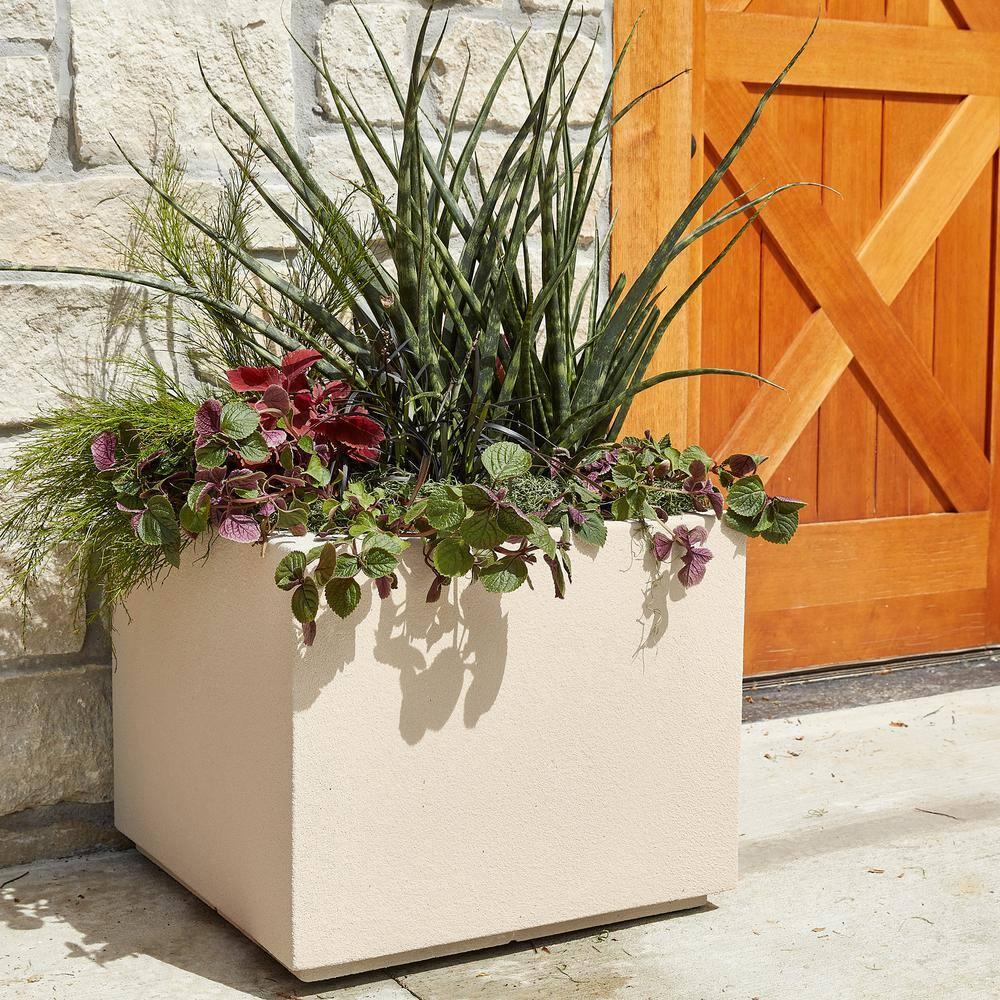 PolyStone Planters Monterrey 23 in. x 23 in. Brown Square Planter'