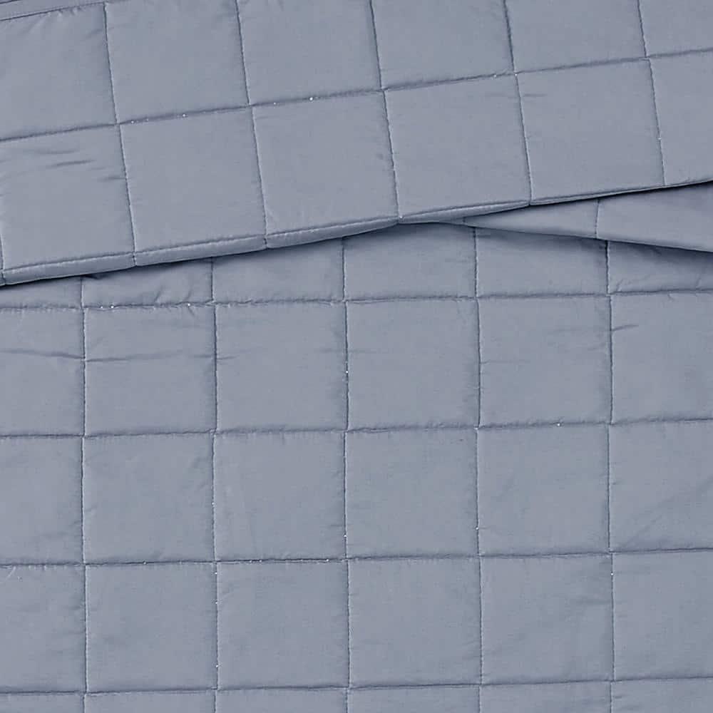 2pc Twin/Twin Extra Long Garment Wash Solid Quilt Set Blue - London Fog: Microfiber Bedding with OEKO-TEX Certified