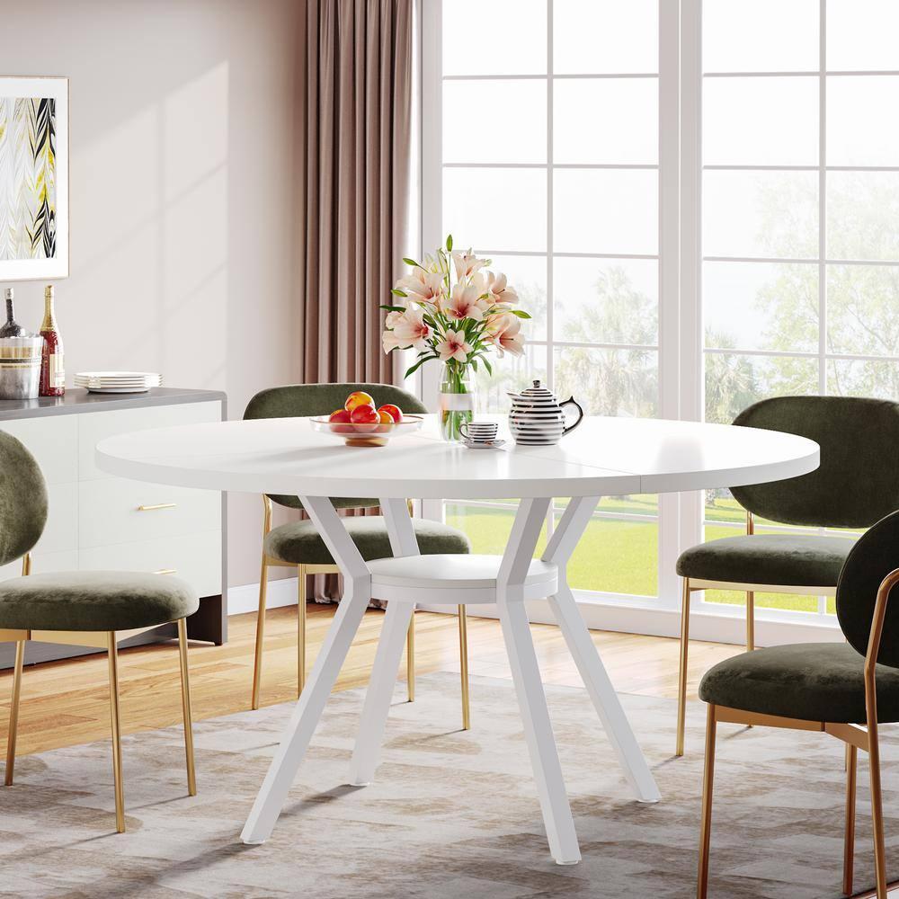 Tribesigns 47 Inch Round Dining Table, Modern Kitchen Table for 4, Small Dinner Table for Dining Room, Living Room, White (Only Table)