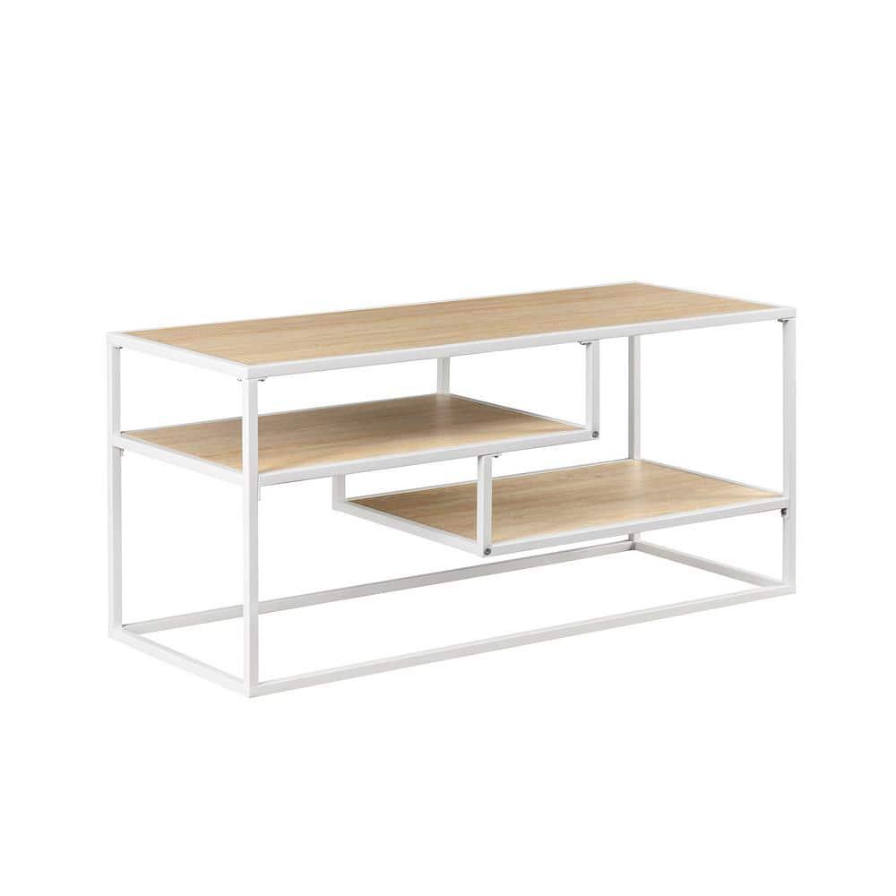 Floating Wood Shelf TV Stand for TVs up to 43 Inches Coastal Oak / White