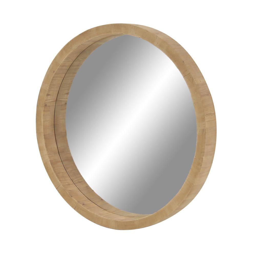 DecMode 32" x 32" Brown Minimalistic Wall Mirror with Natural Wood Grains