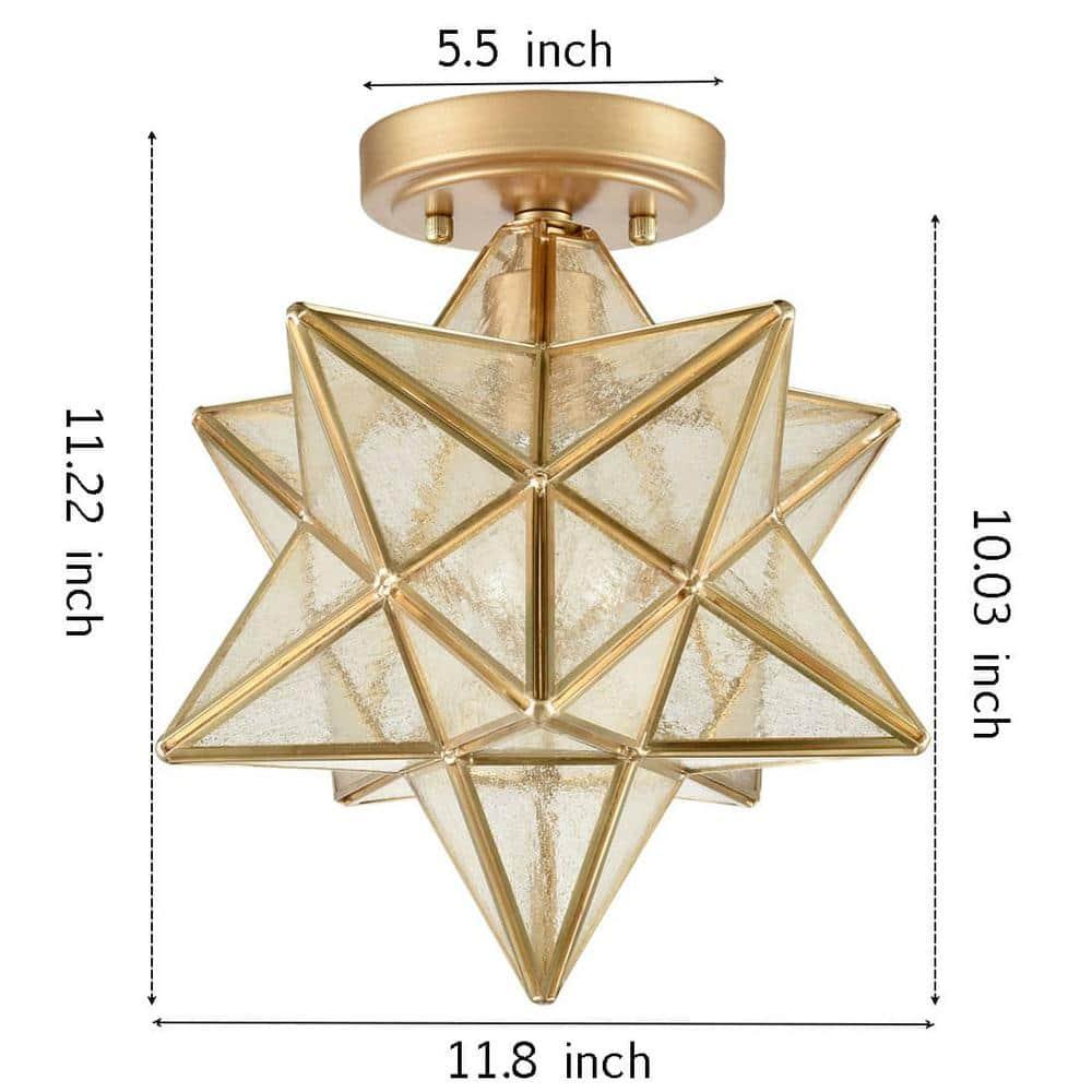 TANMAO  10-Inch Moravian Star Ceiling Light, Boho Moroccan Lamp with Seeded Glass Shade, Moravian Star Ceiling Light Modern Brass Flush Mount Lights for Office, Living Room, Dining Room, Kitchen