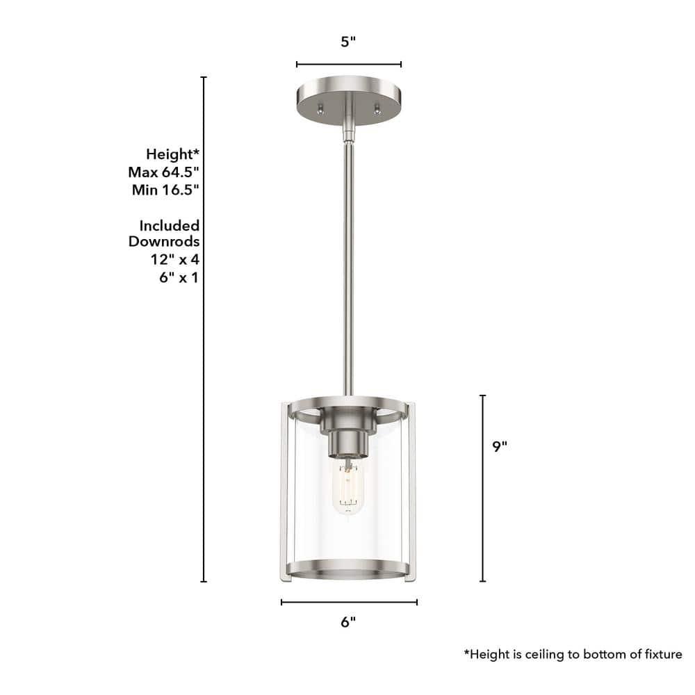 Astwood Clear Glass Mini Pendant Ceiling Light Fixture Silver - Hunter Fan: UL Listed, Adjustable Height